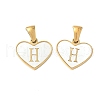 304 Stainless Steel Pave Natural White Shell Heart with Initial Slice Pendants STAS-R168-25G-H-1