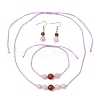 Round Natural Quartz & Carnelian Beaded Necklace & Bracelet & Dangle Earring Sets SJEW-JS01335-2