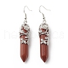 Natural Red Jasper Bullet with Flower Dangle Earrings EJEW-G300-02P-10-2