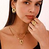 Oval 304 Stainless Steel Pendant Necklace & Stud Earring & Ring FS-WGE4FE8-01-4