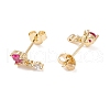 Deep Pink Cubic Zirconia Flat Round Dangle Stud Earrings EJEW-C029-03G-2