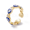 Heart with Evil Eye Enamel & Clear Cubic Zirconia Open Cuff Ring RJEW-I086-04G-2