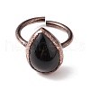 Natural Obsidian Teardrop Open Cuff Ring RJEW-I082-03R-2