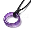 Natural Amethyst Ring Pendant Necklace with Waxed Cords NJEW-R262-01B-06-3