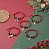 5Pcs 5 Styles Adjustable Red Green Round Wood Braided Bead Bracelet Sets BJEW-JB09928-S-1