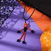 Halloween Theme Skeleton Glass Seed Beaded & Natural Black Onyx(Dyed & Heated) & Skull Dyed Synthetic Turquoise Pendant Necklaces NJEW-MZ00117-3