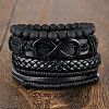 4Pcs 4 Styles Cowhide & Imitation Leather & Beaded Bracelet Set for Men Women FS-WG0FA9F-01-3