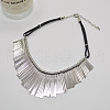 Alloy Long Tassel Bib Black Waxed Cord Necklaces FS-WGA960C-01-3