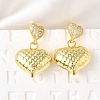 Textured Heart Brass Micro Pave Clear Cubic Zirconia Dangle Stud Earrings EJEW-Z099-02G-01-1
