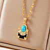 Brass Clear Cubic Zirconia and Black Enamel Rectangle with Oval Pendant Necklaces for Daily Wear AY5004-1-3