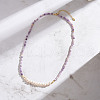 Round Natural Lepidolite & Natural Freshwater Pearl & 925 Sterling Silver Beaded Necklaces for Women NJEW-G154-01G-3