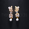 Leaf Brass Clear Cubic Zirconia Dangle Stud Earrings FS-WGEEEF5-01-1