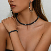 Alloy with Jet Rhinestone Chain Necklace & Hoop Earring & Bracelet FS-WG9D127-03-2