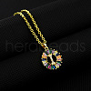 Brass Pave Colorful Cubic Zirconia Initial Ring Pendant Necklaces FS-WGF1437-09-1