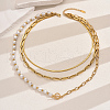 Baroque Style Stainless Steel & Brass & Imitation Pearl 3 Layered OT Buckle Necklaces for Women EE6701-5