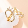 Brass Clear Cubic Zirconia Horse Eye Cuff Rings for Women RJEW-U047-31G-1