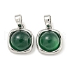 Dyed Natural Green Agate & Brass Square Charms KK-Q820-32P-1