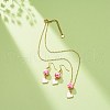 Alloy Enamel Heart with Resin Beaded Pendant Necklace Dangle Earrings SJEW-JS01249-2