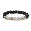 Natural Dyed Crackle Agate & Lava Rock Round Beaded Stretch Bracelet BJEW-TA00444-02-1