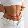 Bohemian Natural Cowrie Shell & Dye Red Synthetic Turquoise Chip & Glass Seed Beaded Double Layer Waist Belly Chains for Women FS-WG787E4-05-1