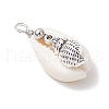 Natural Cowrie Shell & Alloy Sea Animals Pendants PALLOY-JF03751-04-3