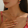 Brass Cactus Stud Earrings & Pendant Necklaces Set Women DP3348-5-1