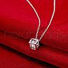 Silver Color Plated Brass Cubic Zirconia Cube Pendant Necklace NJEW-BB00455-4