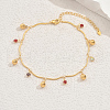 Bohemian Style Brass Colorful Rhinestone Round Tassel Anklets for Women's Party Beach BO1935-1