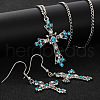 Cross Alloy Indicolite Rhinestone Pendant Necklaces & Dangle Earrings Sets FS-WGB8FD1-01-1