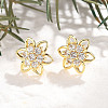 Flower Brass Micro Pave Clear Cubic Zirconia Stud Earrings EJEW-H162-06G-3