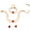 Heart Glass Rhinestone & Plastic Pearl Beaded Necklaces & Stud Earrings & Bracelets Sets FS-WGC950C-01-2