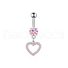 1Pc 304 Stainless Steel Rose Rhinestone Curved Barvell Dangle Belly Rings WGF9938-03-4