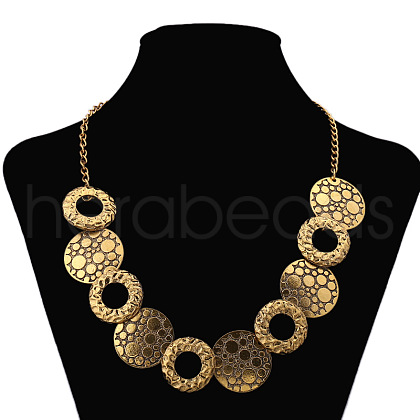 Alloy Disc Ring Beaded Bib Necklaces for Women FS-WG77100-01-1