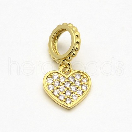 CZ Brass Micro Pave AAA Cubic Zirconia Large Hole European Dangle Charms X-ZIRC-L014-07G-NR-1