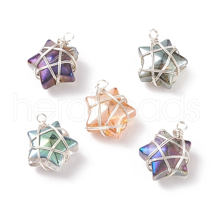 Wire Wrapped Electroplate Glass Charms PALLOY-JF01649-02-1