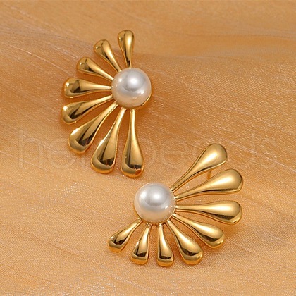 304 Stainless Steel ABS pearl Stud Earrings EJEW-S226-07G-02-1