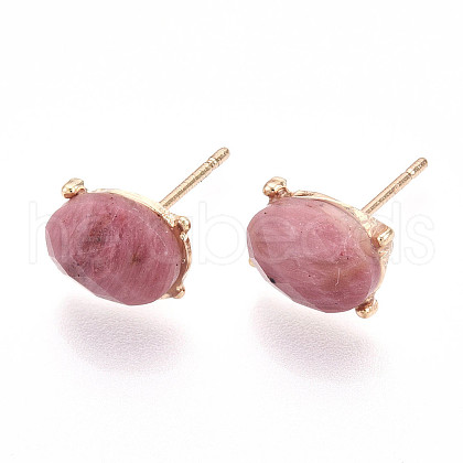 Natural Rhodonite Stud Earrings EJEW-N057-01G-1