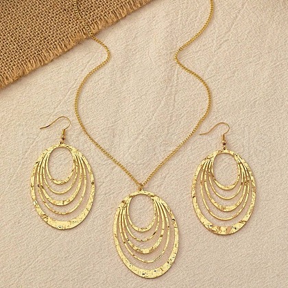 Oval Alloy Pendant Necklaces & Dangle Earrings Sets FS-WG130B3-01-1