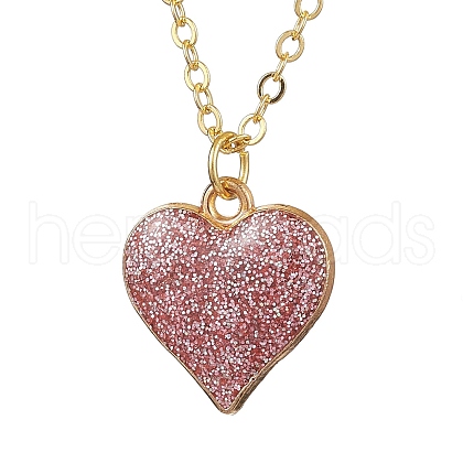 Alloy Indian Red Enamel Heart Pendant Neckiaces with Glitter Powder for Women NJEW-JN05002-1