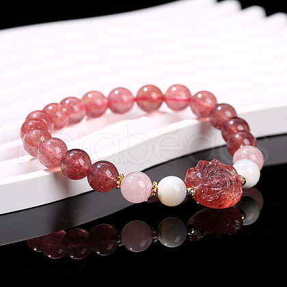Natural Strawberry Quartz Round Beads Stretch Bracelets WG583E5-09-1