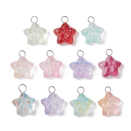 Star Gradient Color Baking Paint Transparent Glass Pendants PALLOY-JF03263-02-1