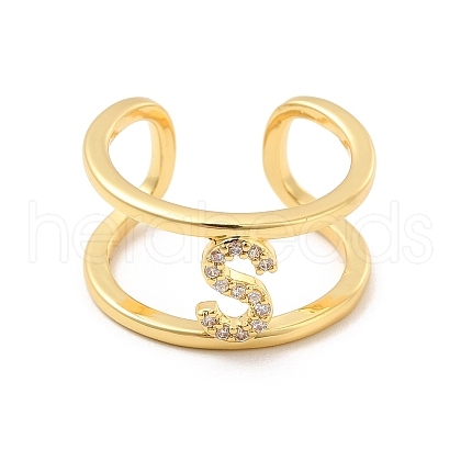 Clear Cubic Zirconia Initial Letter Open Cuff Ring RJEW-A012-01G-S-1