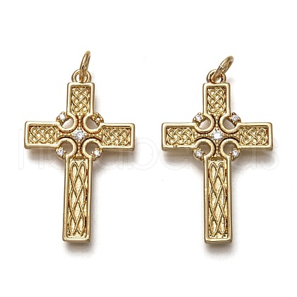 Brass Micro Pave Clear Cubic Zirconia Pendants ZIRC-L098-033G-1