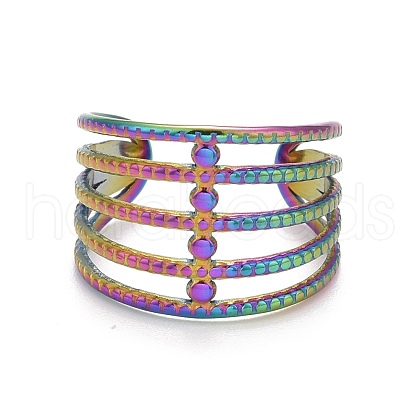 Rainbow Color Ion Plating(IP) 304 Stainless Steel Chunky Open Cuff Ring for Women RJEW-A005-35MC-1