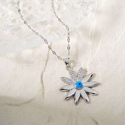 Vintage Elegant Brass Micro Pave Clear Cubic Zirocnia Enamel Evil Eye Daisy Pendant Necklaces for Women PF8870-1-1