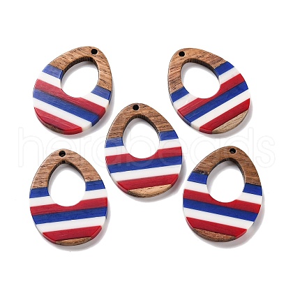 Independence Day Opaque Striped Resin & Walnut Wood Pendants RESI-U010-02N-1