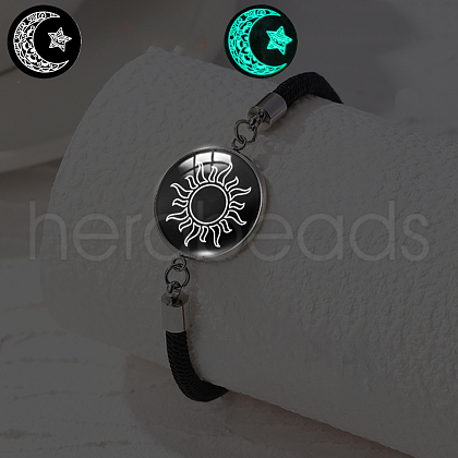 Luminous Alloy Glass Flat Round Link Bracelets WG46F56-05-1