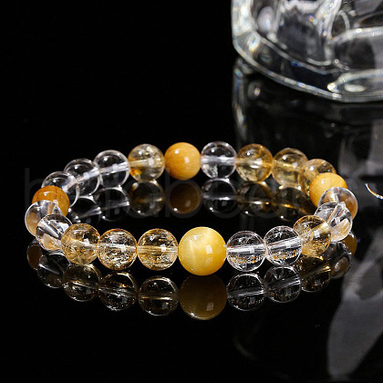 Natural Citrine Round Beads Stretch Bracelets WG049BD-09-1