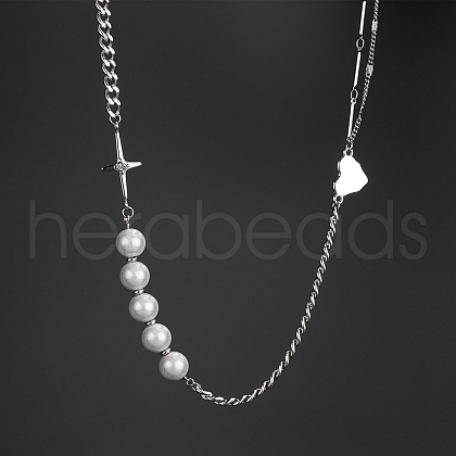 Stylish Stainless Steel Chain Pearl Necklace for Daily Unisex Wear JK3041-1