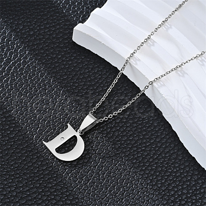 201 Stainless Steel Crystal Rhinestone Initial Pendant Necklaces FS-WG28760-04-1